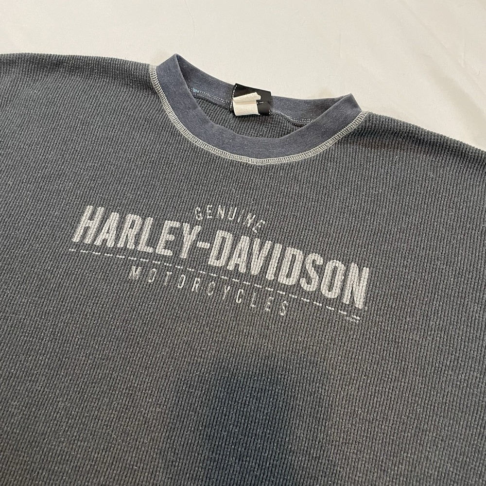 Harley-Davidson Mens 2X Thermal Shirt Gray Waffle Knit Long Sleeve Concord NC